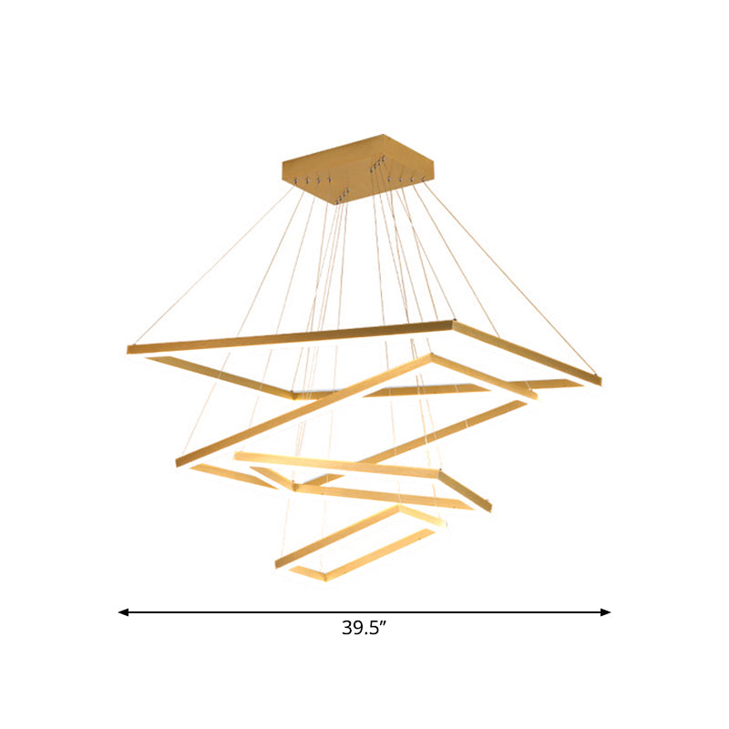 Brushed Gold 2/3/4-Tier Rectangle Pendant Modern Metallic LED Chandelier Light Fixture Clearhalo 'Ceiling Lights' 'Chandeliers' 'Modern Chandeliers' 'Modern' Lighting' 1969537