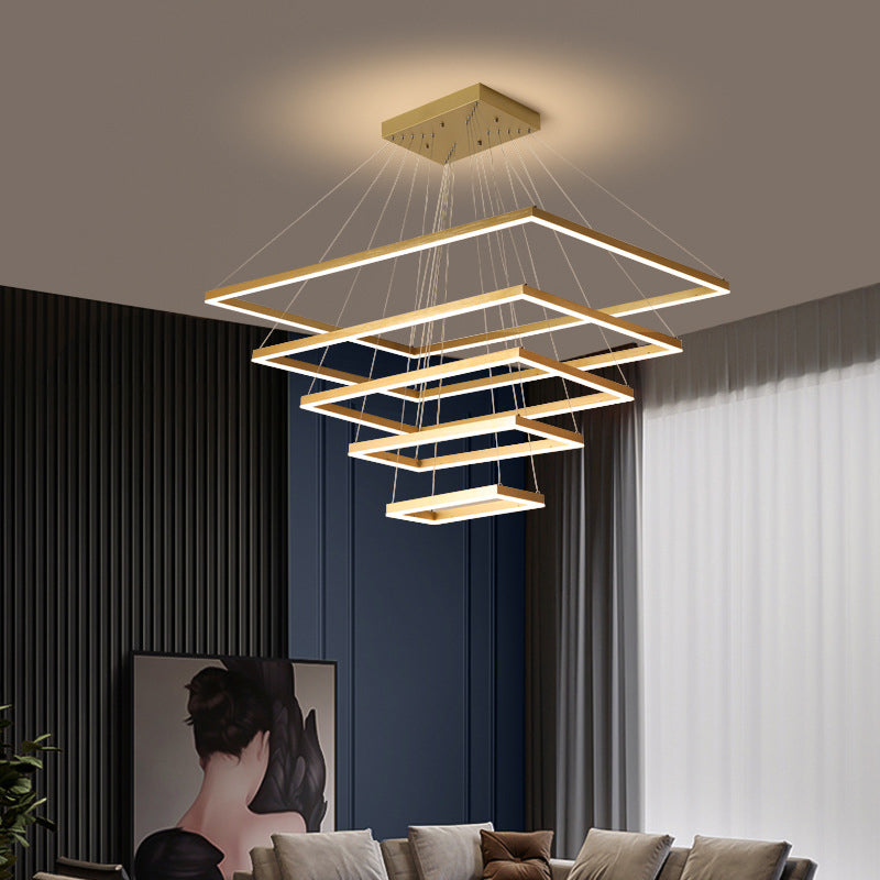Brushed Gold 2/3/4-Tier Rectangle Pendant Modern Metallic LED Chandelier Light Fixture Gold 5 Tiers & Above Clearhalo 'Ceiling Lights' 'Chandeliers' 'Modern Chandeliers' 'Modern' Lighting' 1969538