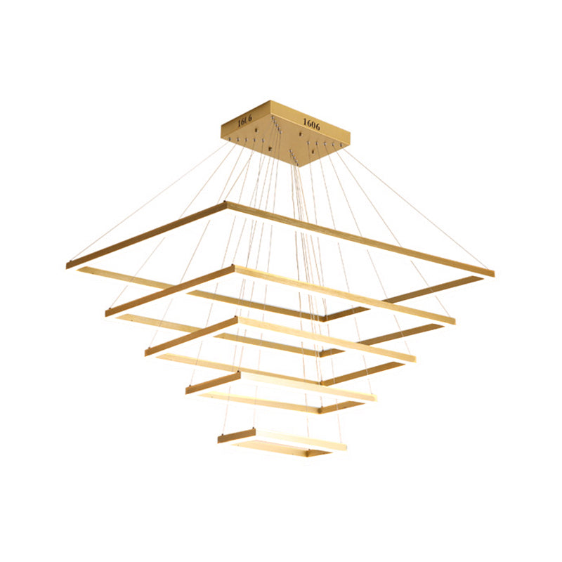 Brushed Gold 2/3/4-Tier Rectangle Pendant Modern Metallic LED Chandelier Light Fixture Clearhalo 'Ceiling Lights' 'Chandeliers' 'Modern Chandeliers' 'Modern' Lighting' 1969540
