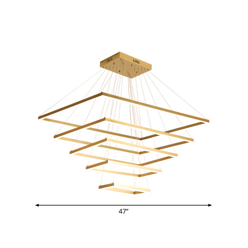 Brushed Gold 2/3/4-Tier Rectangle Pendant Modern Metallic LED Chandelier Light Fixture Clearhalo 'Ceiling Lights' 'Chandeliers' 'Modern Chandeliers' 'Modern' Lighting' 1969541