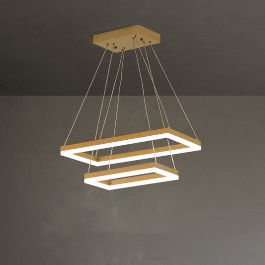 Brushed Gold 2/3/4-Tier Rectangle Pendant Modern Metallic LED Chandelier Light Fixture Clearhalo 'Ceiling Lights' 'Chandeliers' 'Modern Chandeliers' 'Modern' Lighting' 1969543
