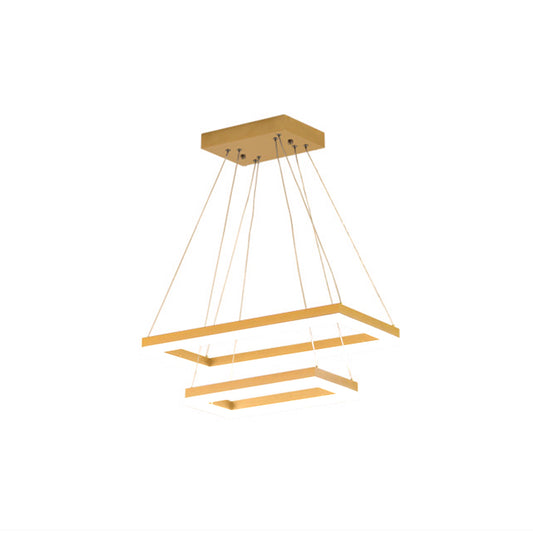 Brushed Gold 2/3/4-Tier Rectangle Pendant Modern Metallic LED Chandelier Light Fixture Clearhalo 'Ceiling Lights' 'Chandeliers' 'Modern Chandeliers' 'Modern' Lighting' 1969544
