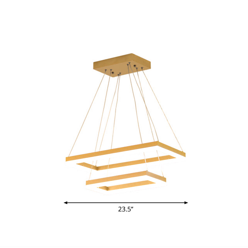 Brushed Gold 2/3/4-Tier Rectangle Pendant Modern Metallic LED Chandelier Light Fixture Clearhalo 'Ceiling Lights' 'Chandeliers' 'Modern Chandeliers' 'Modern' Lighting' 1969545