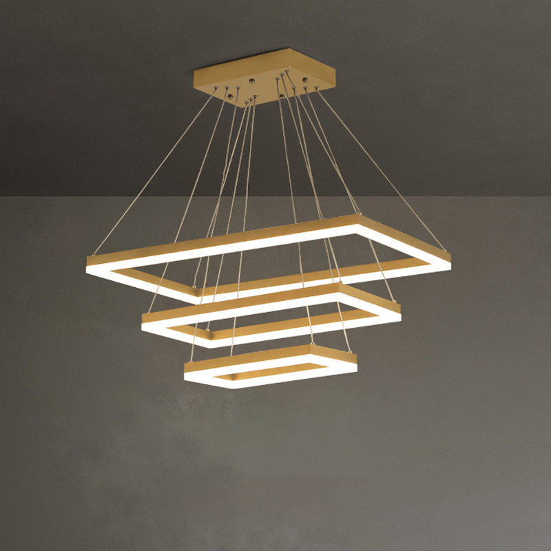 Brushed Gold 2/3/4-Tier Rectangle Pendant Modern Metallic LED Chandelier Light Fixture Gold 3 Tiers Clearhalo 'Ceiling Lights' 'Chandeliers' 'Modern Chandeliers' 'Modern' Lighting' 1969546
