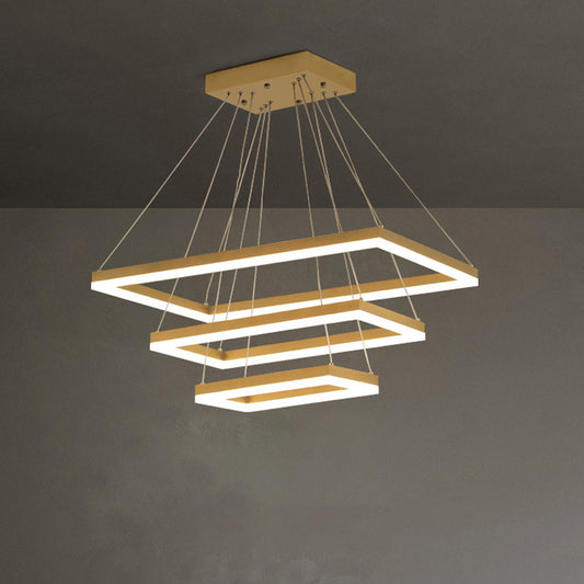 Brushed Gold 2/3/4-Tier Rectangle Pendant Modern Metallic LED Chandelier Light Fixture Gold 3 Tiers Clearhalo 'Ceiling Lights' 'Chandeliers' 'Modern Chandeliers' 'Modern' Lighting' 1969546