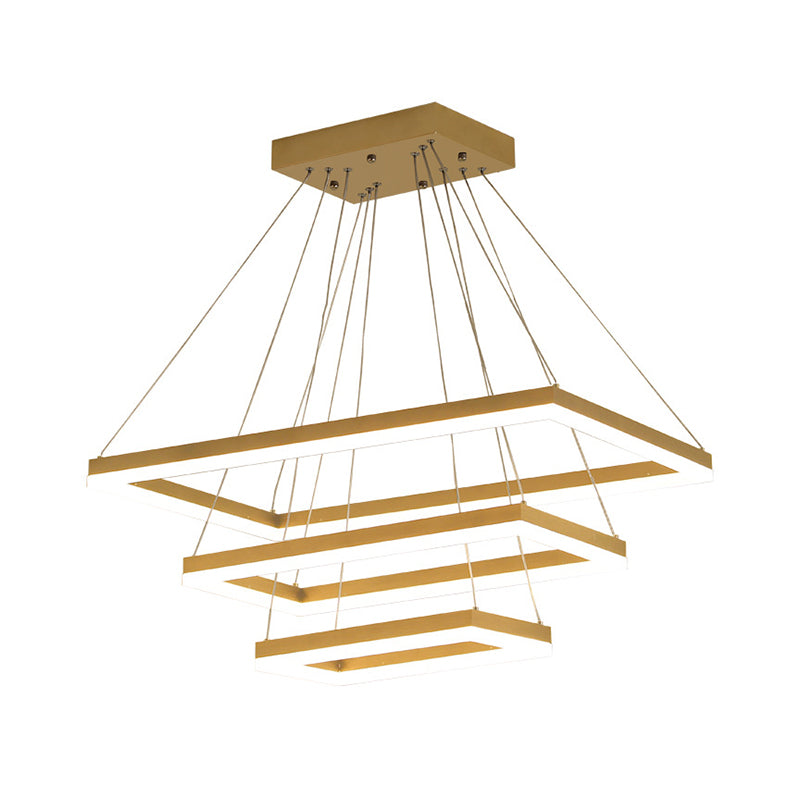 Brushed Gold 2/3/4-Tier Rectangle Pendant Modern Metallic LED Chandelier Light Fixture Clearhalo 'Ceiling Lights' 'Chandeliers' 'Modern Chandeliers' 'Modern' Lighting' 1969547