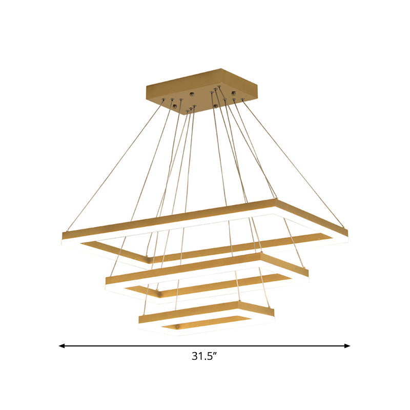 Brushed Gold 2/3/4-Tier Rectangle Pendant Modern Metallic LED Chandelier Light Fixture Clearhalo 'Ceiling Lights' 'Chandeliers' 'Modern Chandeliers' 'Modern' Lighting' 1969548