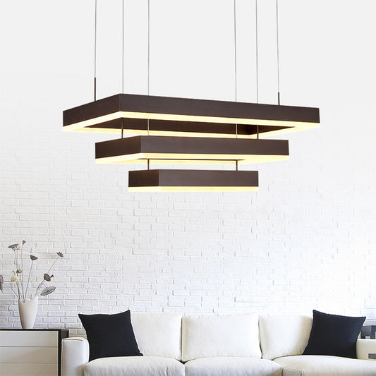 Simplicity Layered Tapered Chandelier Metal Living Room Rectangle LED Pendant Lamp in Brown, Small/Large Clearhalo 'Ceiling Lights' 'Chandeliers' 'Modern Chandeliers' 'Modern' Lighting' 1969550
