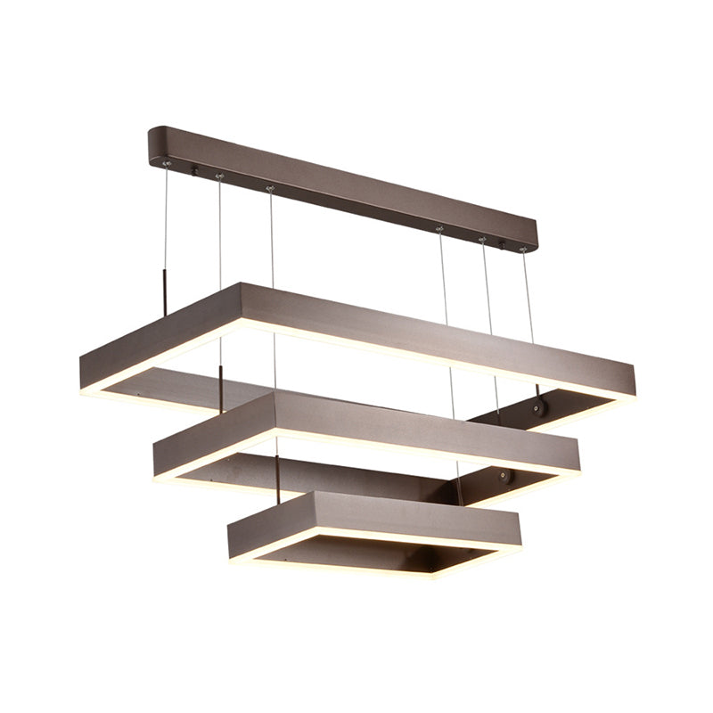 Simplicity Layered Tapered Chandelier Metal Living Room Rectangle LED Pendant Lamp in Brown, Small/Large Clearhalo 'Ceiling Lights' 'Chandeliers' 'Modern Chandeliers' 'Modern' Lighting' 1969551