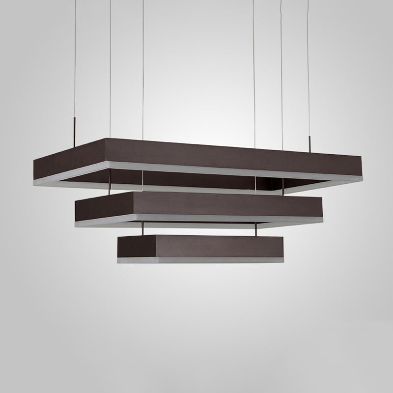 Simplicity Layered Tapered Chandelier Metal Living Room Rectangle LED Pendant Lamp in Brown, Small/Large Clearhalo 'Ceiling Lights' 'Chandeliers' 'Modern Chandeliers' 'Modern' Lighting' 1969552