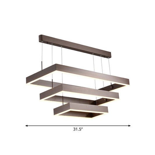 Simplicity Layered Tapered Chandelier Metal Living Room Rectangle LED Pendant Lamp in Brown, Small/Large Clearhalo 'Ceiling Lights' 'Chandeliers' 'Modern Chandeliers' 'Modern' Lighting' 1969553