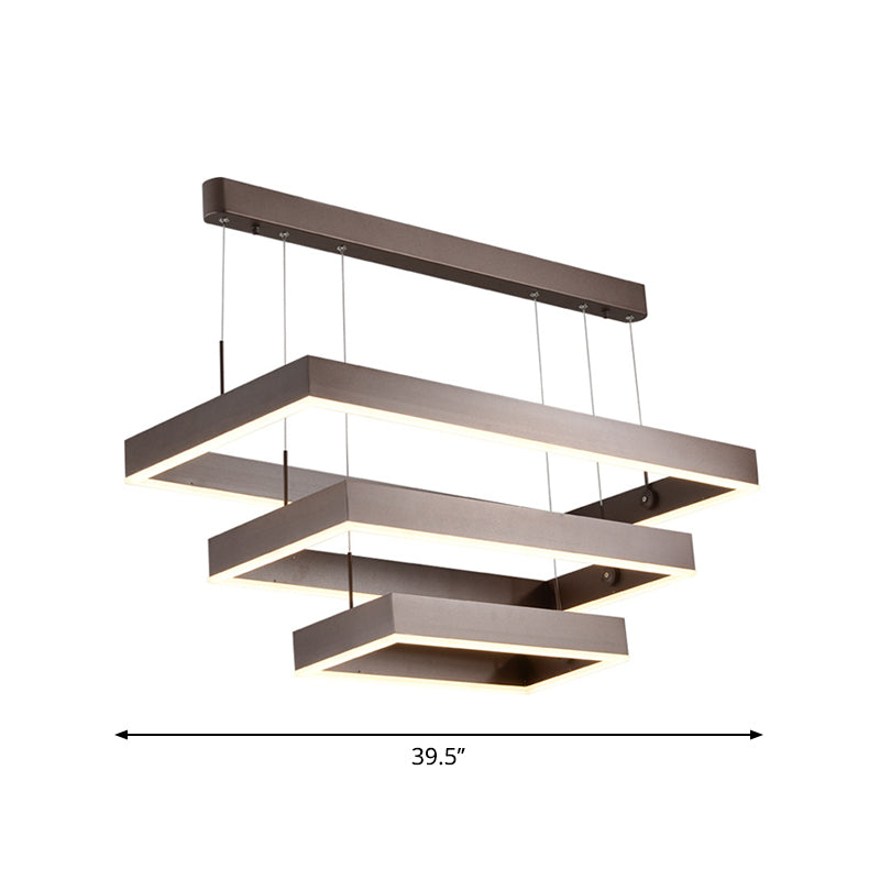 Simplicity Layered Tapered Chandelier Metal Living Room Rectangle LED Pendant Lamp in Brown, Small/Large Clearhalo 'Ceiling Lights' 'Chandeliers' 'Modern Chandeliers' 'Modern' Lighting' 1969554