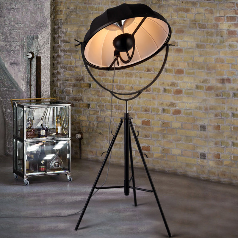 Hat Shaped Tripod Floor Lamp Art Deco Cast Iron 1-Head Living Room Standing Floor Light in Black/Grey Black Clearhalo 'Floor Lamps' 'Lamps' Lighting' 1969595