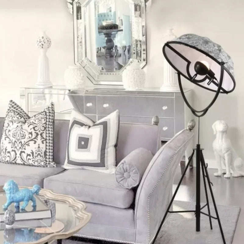 Hat Shaped Tripod Floor Lamp Art Deco Cast Iron 1-Head Living Room Standing Floor Light in Black/Grey Grey Clearhalo 'Floor Lamps' 'Lamps' Lighting' 1969600