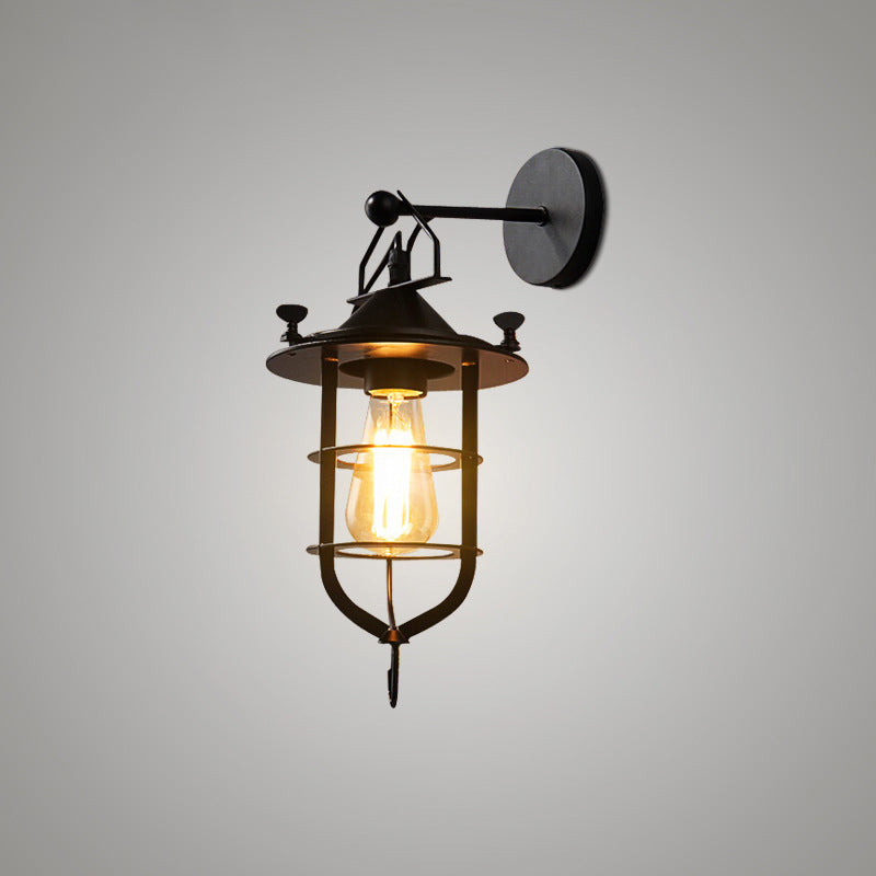 Iron Black Finish Wall Sconce Water Pipe/Cage/Fist Shaped 1-Bulb Industrial Style Wall Mounted Light Fixture Clearhalo 'Art deco wall lights' 'Cast Iron' 'Glass' 'Industrial wall lights' 'Industrial' 'Middle century wall lights' 'Modern' 'Rustic wall lights' 'Tiffany' 'Traditional wall lights' 'Wall Lamps & Sconces' 'Wall Lights' Lighting' 1969609