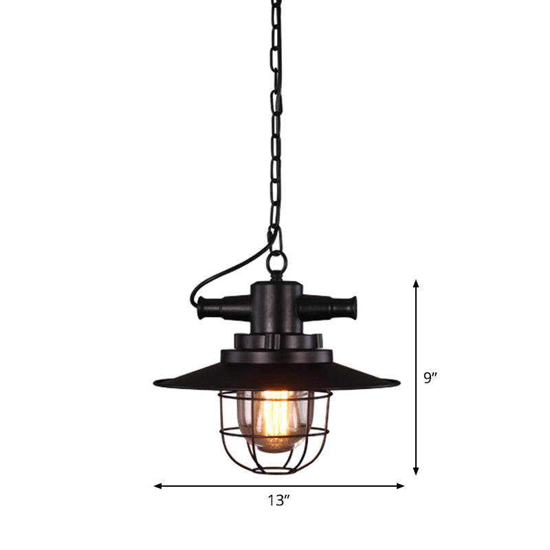 Single-Bulb Saucer Pendulum Light Industrial Black Iron Ceiling Pendant with Cage and Clear Glass Shade Clearhalo 'Art Deco Pendants' 'Black' 'Cast Iron' 'Ceiling Lights' 'Ceramic' 'Crystal' 'Industrial Pendants' 'Industrial' 'Metal' 'Middle Century Pendants' 'Pendant Lights' 'Pendants' 'Rustic Pendants' 'Tiffany' Lighting' 1969701