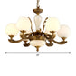 Traditional Bud Shaped Hanging Lamp 3/6 Lights Frosted White Glass Chandelier in Brass Clearhalo 'Ceiling Lights' 'Chandeliers' Lighting' options 1969759