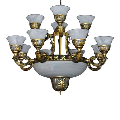 Traditional Style Bell Chandelier 15 Heads Alabaster Glass Up Hanging Ceiling Light in Brass Brass Clearhalo 'Ceiling Lights' 'Chandeliers' Lighting' options 1969790_14de0a3b-14fa-4d01-a9d2-3b54dc043355