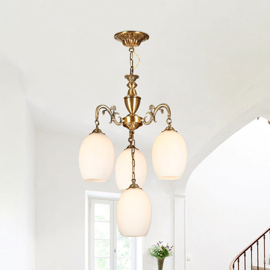 4/6-Bulb Oval Chandelier Lighting Vintage Bronze Finish Frosted White Glass Down Lighting Pendant Clearhalo 'Ceiling Lights' 'Chandeliers' Lighting' options 1969815
