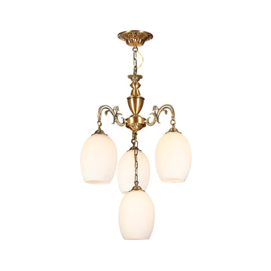 4/6-Bulb Oval Chandelier Lighting Vintage Bronze Finish Frosted White Glass Down Lighting Pendant Clearhalo 'Ceiling Lights' 'Chandeliers' Lighting' options 1969816