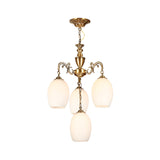4/6-Bulb Oval Chandelier Lighting Vintage Bronze Finish Frosted White Glass Down Lighting Pendant Clearhalo 'Ceiling Lights' 'Chandeliers' Lighting' options 1969816