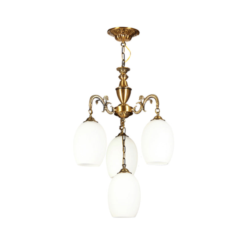 4/6-Bulb Oval Chandelier Lighting Vintage Bronze Finish Frosted White Glass Down Lighting Pendant Clearhalo 'Ceiling Lights' 'Chandeliers' Lighting' options 1969817