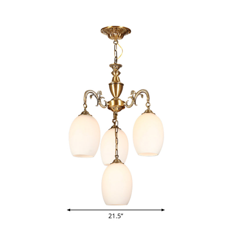 4/6-Bulb Oval Chandelier Lighting Vintage Bronze Finish Frosted White Glass Down Lighting Pendant Clearhalo 'Ceiling Lights' 'Chandeliers' Lighting' options 1969818