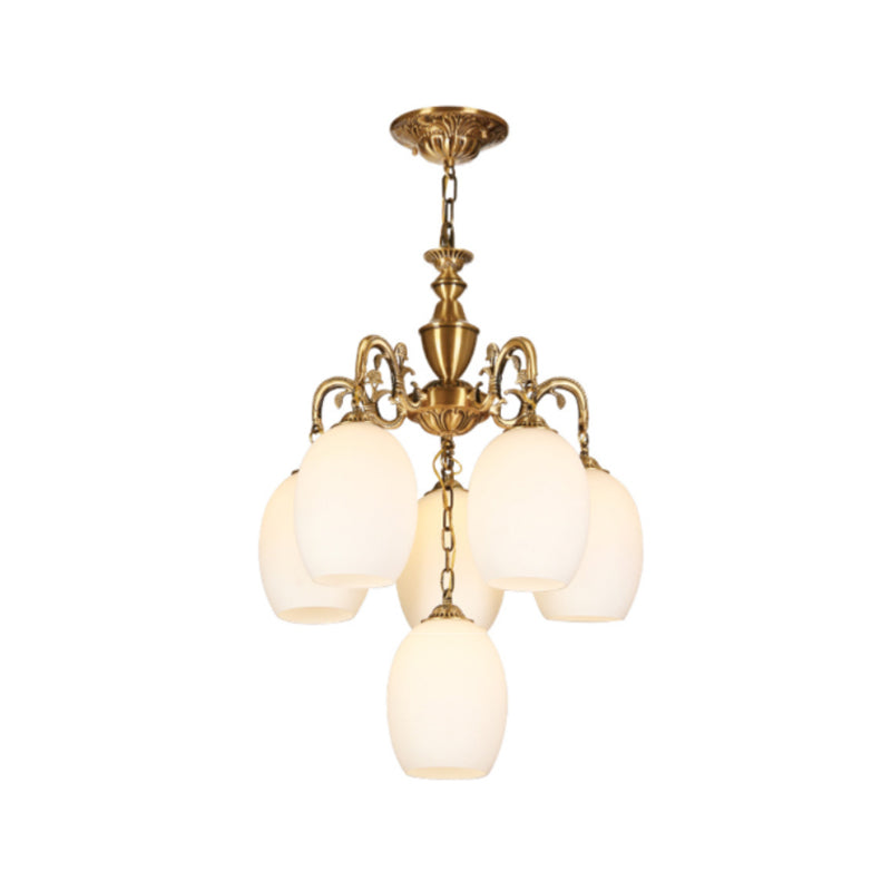 4/6-Bulb Oval Chandelier Lighting Vintage Bronze Finish Frosted White Glass Down Lighting Pendant Clearhalo 'Ceiling Lights' 'Chandeliers' Lighting' options 1969820