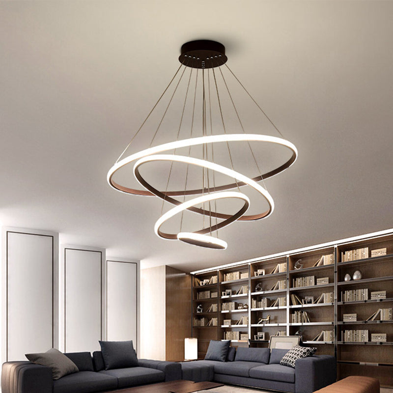3/4-Tier Pendant Chandelier Minimalist Acrylic Living Room LED Hanging Ceiling Light in White/Coffee Coffee 4 Tiers Clearhalo 'Ceiling Lights' 'Chandeliers' 'Modern Chandeliers' 'Modern' Lighting' 1969869
