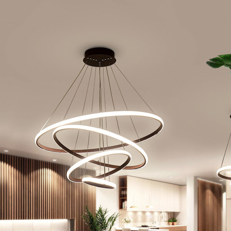 3/4-Tier Pendant Chandelier Minimalist Acrylic Living Room LED Hanging Ceiling Light in White/Coffee Clearhalo 'Ceiling Lights' 'Chandeliers' 'Modern Chandeliers' 'Modern' Lighting' 1969870