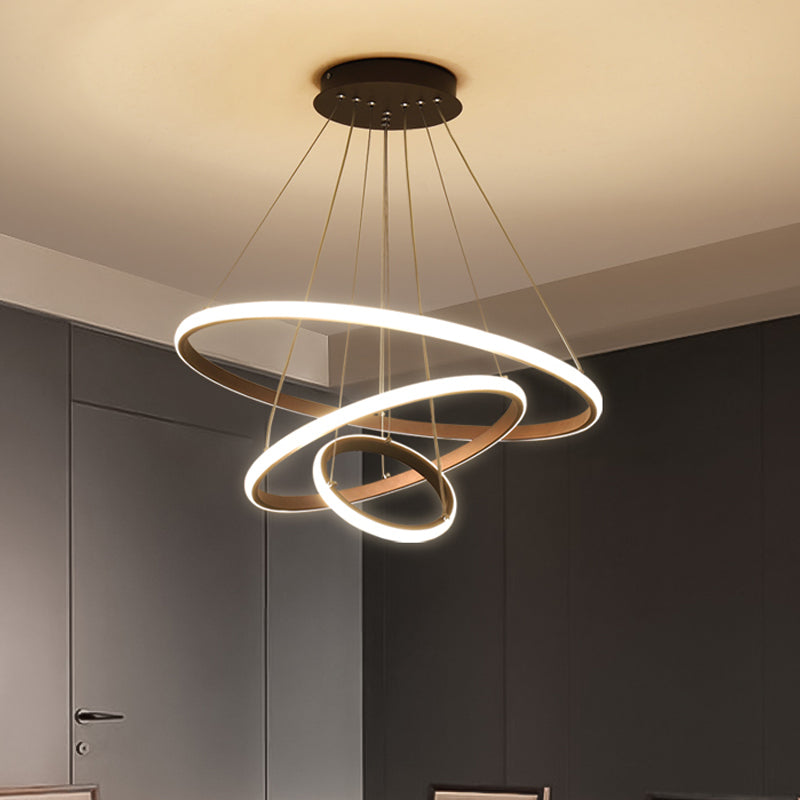 3/4-Tier Pendant Chandelier Minimalist Acrylic Living Room LED Hanging Ceiling Light in White/Coffee Coffee 3 Tiers Clearhalo 'Ceiling Lights' 'Chandeliers' 'Modern Chandeliers' 'Modern' Lighting' 1969874