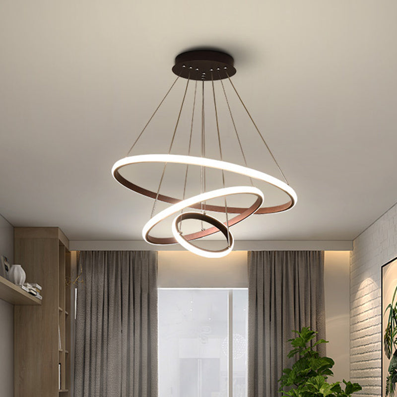 3/4-Tier Pendant Chandelier Minimalist Acrylic Living Room LED Hanging Ceiling Light in White/Coffee Clearhalo 'Ceiling Lights' 'Chandeliers' 'Modern Chandeliers' 'Modern' Lighting' 1969875