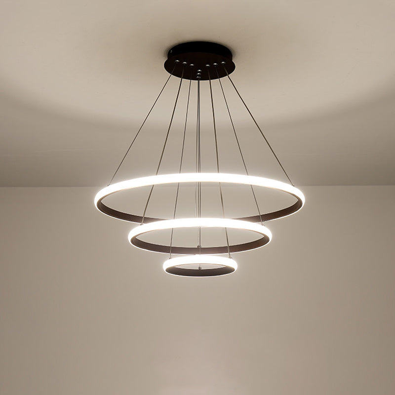 3/4-Tier Pendant Chandelier Minimalist Acrylic Living Room LED Hanging Ceiling Light in White/Coffee Clearhalo 'Ceiling Lights' 'Chandeliers' 'Modern Chandeliers' 'Modern' Lighting' 1969876