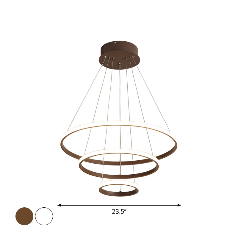3/4-Tier Pendant Chandelier Minimalist Acrylic Living Room LED Hanging Ceiling Light in White/Coffee Clearhalo 'Ceiling Lights' 'Chandeliers' 'Modern Chandeliers' 'Modern' Lighting' 1969878