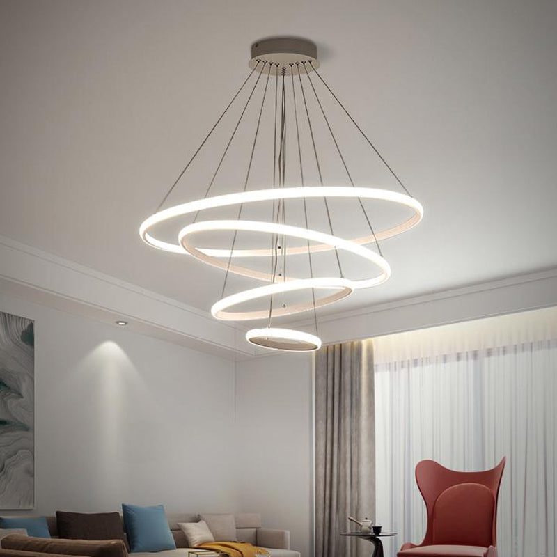 3/4-Tier Pendant Chandelier Minimalist Acrylic Living Room LED Hanging Ceiling Light in White/Coffee White 4 Tiers Clearhalo 'Ceiling Lights' 'Chandeliers' 'Modern Chandeliers' 'Modern' Lighting' 1969879