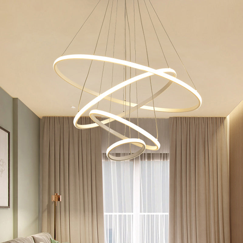 3/4-Tier Pendant Chandelier Minimalist Acrylic Living Room LED Hanging Ceiling Light in White/Coffee Clearhalo 'Ceiling Lights' 'Chandeliers' 'Modern Chandeliers' 'Modern' Lighting' 1969880
