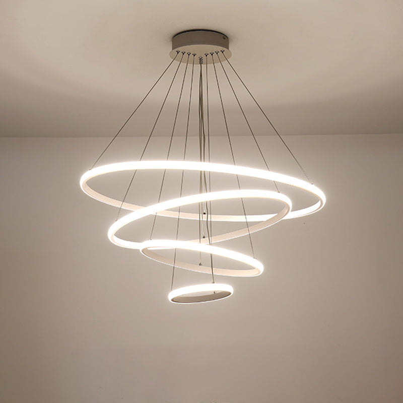 3/4-Tier Pendant Chandelier Minimalist Acrylic Living Room LED Hanging Ceiling Light in White/Coffee Clearhalo 'Ceiling Lights' 'Chandeliers' 'Modern Chandeliers' 'Modern' Lighting' 1969881