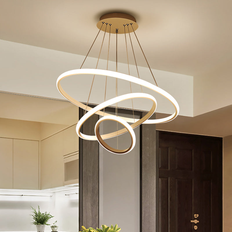 3/4-Tier Pendant Chandelier Minimalist Acrylic Living Room LED Hanging Ceiling Light in White/Coffee White 3 Tiers Clearhalo 'Ceiling Lights' 'Chandeliers' 'Modern Chandeliers' 'Modern' Lighting' 1969883