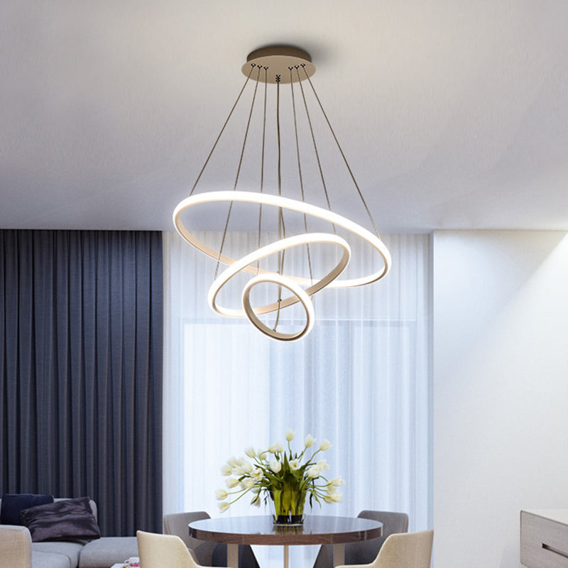 3/4-Tier Pendant Chandelier Minimalist Acrylic Living Room LED Hanging Ceiling Light in White/Coffee Clearhalo 'Ceiling Lights' 'Chandeliers' 'Modern Chandeliers' 'Modern' Lighting' 1969885