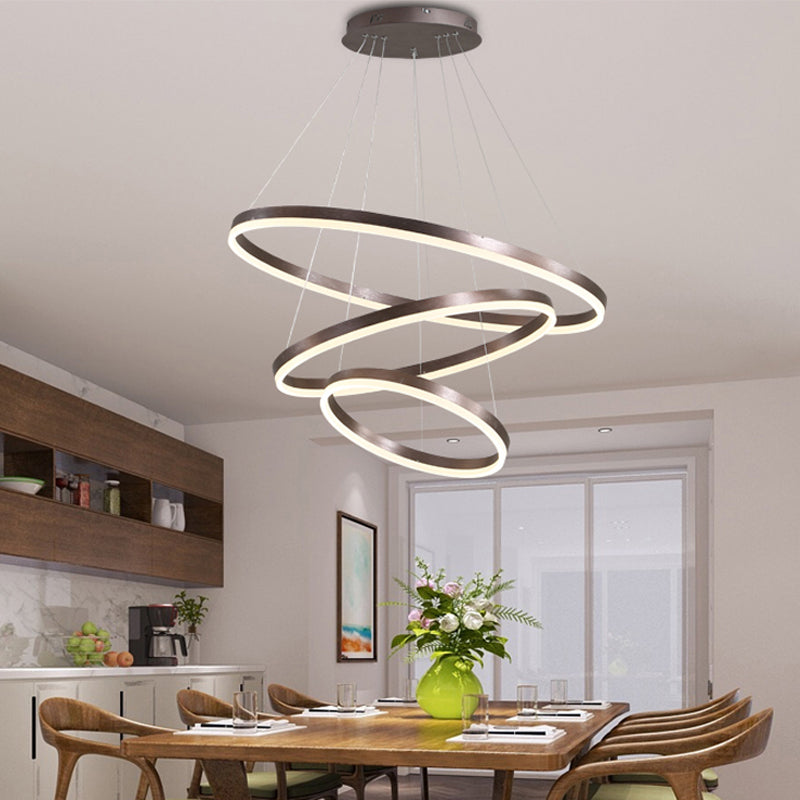 2/3 Tiers Aluminum Pendant Light Fixture Minimalistic White/Coffee LED Chandelier Lamp for Dining Room Coffee 3 Tiers Clearhalo 'Ceiling Lights' 'Chandeliers' 'Modern Chandeliers' 'Modern' Lighting' 1969887