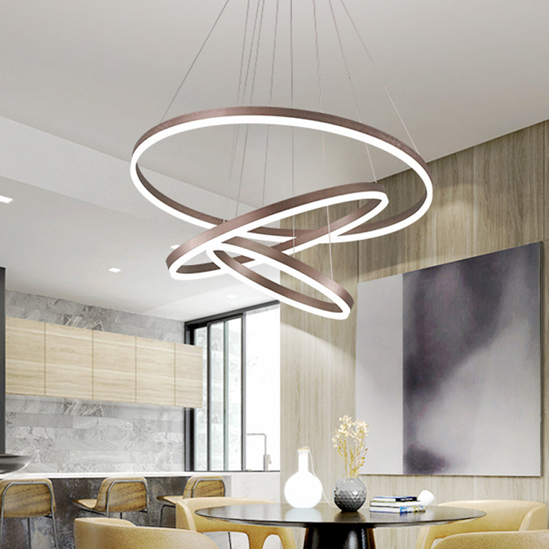 2/3 Tiers Aluminum Pendant Light Fixture Minimalistic White/Coffee LED Chandelier Lamp for Dining Room Clearhalo 'Ceiling Lights' 'Chandeliers' 'Modern Chandeliers' 'Modern' Lighting' 1969888