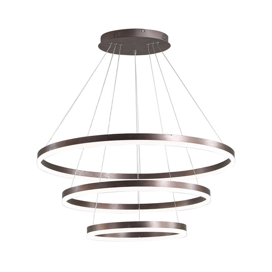 2/3 Tiers Aluminum Pendant Light Fixture Minimalistic White/Coffee LED Chandelier Lamp for Dining Room Clearhalo 'Ceiling Lights' 'Chandeliers' 'Modern Chandeliers' 'Modern' Lighting' 1969889