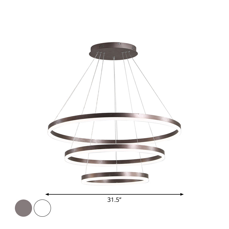 2/3 Tiers Aluminum Pendant Light Fixture Minimalistic White/Coffee LED Chandelier Lamp for Dining Room Clearhalo 'Ceiling Lights' 'Chandeliers' 'Modern Chandeliers' 'Modern' Lighting' 1969890