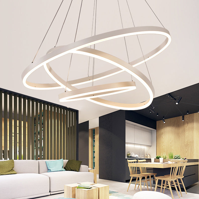 2/3 Tiers Aluminum Pendant Light Fixture Minimalistic White/Coffee LED Chandelier Lamp for Dining Room White 3 Tiers Clearhalo 'Ceiling Lights' 'Chandeliers' 'Modern Chandeliers' 'Modern' Lighting' 1969891
