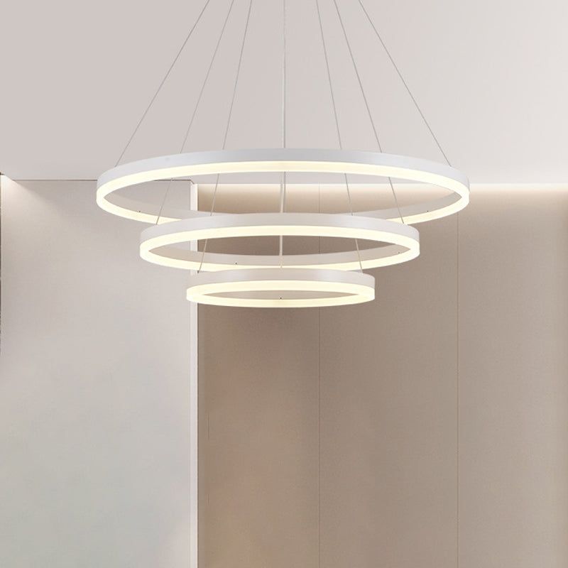 2/3 Tiers Aluminum Pendant Light Fixture Minimalistic White/Coffee LED Chandelier Lamp for Dining Room Clearhalo 'Ceiling Lights' 'Chandeliers' 'Modern Chandeliers' 'Modern' Lighting' 1969892
