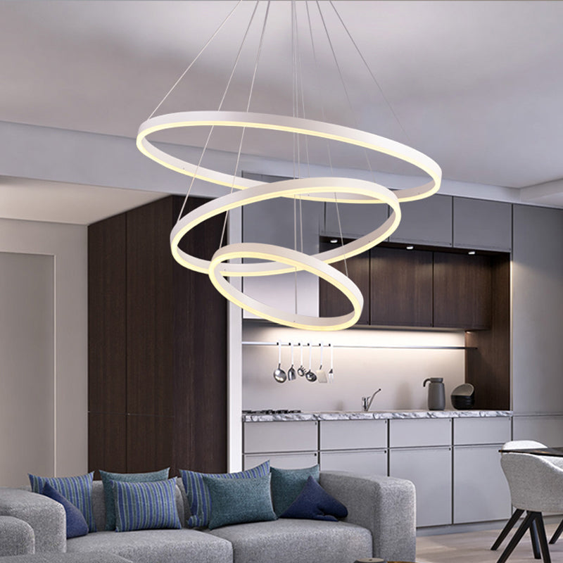 2/3 Tiers Aluminum Pendant Light Fixture Minimalistic White/Coffee LED Chandelier Lamp for Dining Room Clearhalo 'Ceiling Lights' 'Chandeliers' 'Modern Chandeliers' 'Modern' Lighting' 1969893