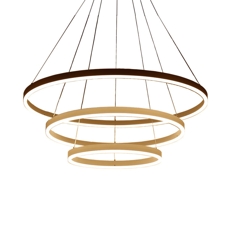 2/3 Tiers Aluminum Pendant Light Fixture Minimalistic White/Coffee LED Chandelier Lamp for Dining Room Clearhalo 'Ceiling Lights' 'Chandeliers' 'Modern Chandeliers' 'Modern' Lighting' 1969894