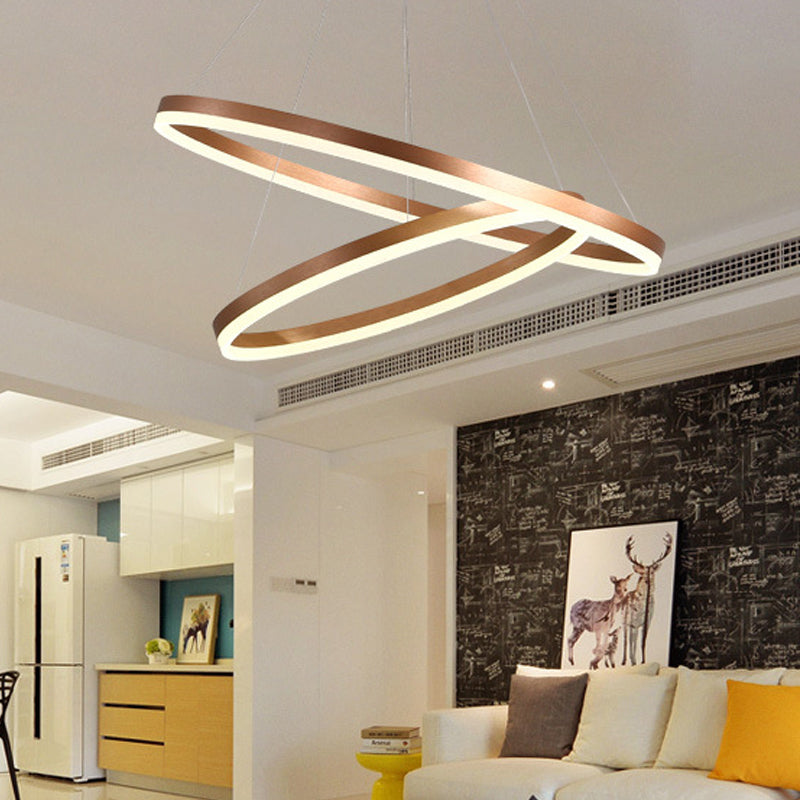 2/3 Tiers Aluminum Pendant Light Fixture Minimalistic White/Coffee LED Chandelier Lamp for Dining Room Coffee 2 Tiers Clearhalo 'Ceiling Lights' 'Chandeliers' 'Modern Chandeliers' 'Modern' Lighting' 1969895