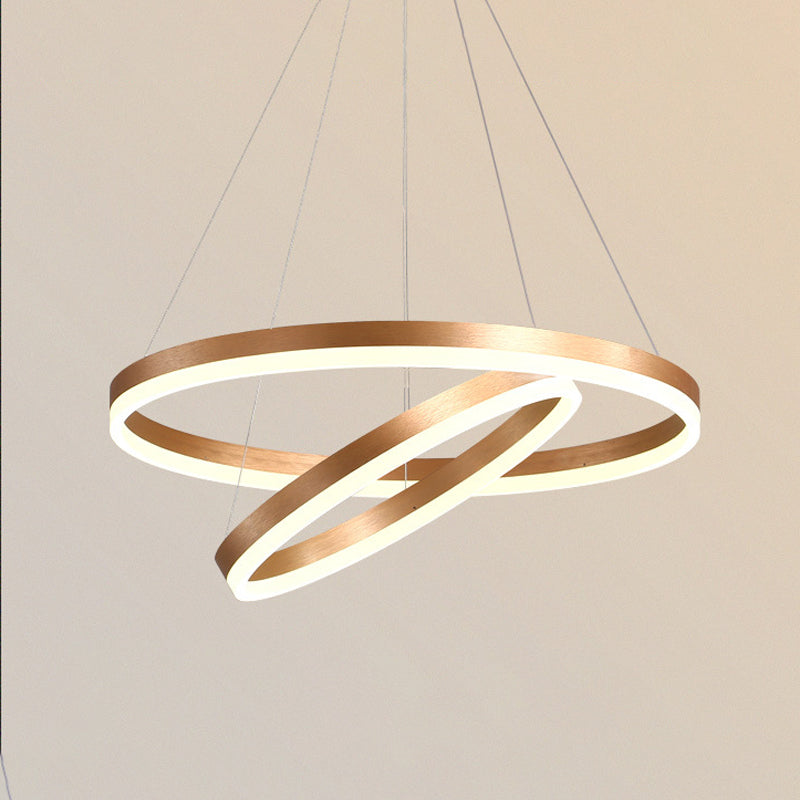 2/3 Tiers Aluminum Pendant Light Fixture Minimalistic White/Coffee LED Chandelier Lamp for Dining Room Clearhalo 'Ceiling Lights' 'Chandeliers' 'Modern Chandeliers' 'Modern' Lighting' 1969897