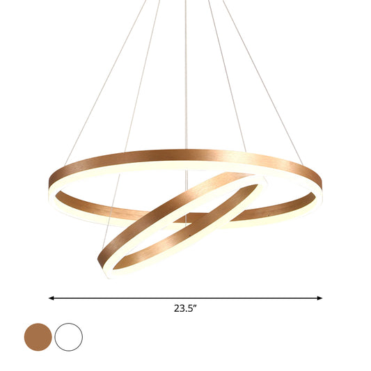 2/3 Tiers Aluminum Pendant Light Fixture Minimalistic White/Coffee LED Chandelier Lamp for Dining Room Clearhalo 'Ceiling Lights' 'Chandeliers' 'Modern Chandeliers' 'Modern' Lighting' 1969898